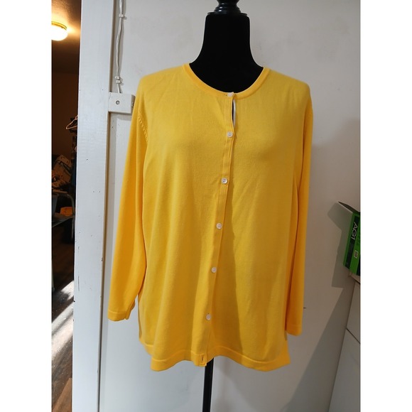 Evan Picone Women Yellow Button Front Cardigan Sweater Knit Top Size 2X - Picture 1 of 4